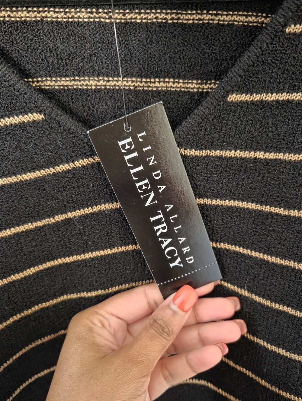 Linda Allard Ellen Tracy Womens Black Striped Wool Blend Top. Sz 1X/XL Office - Picture 5 of 7